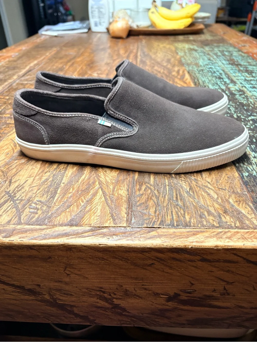Toms Nubuck Leather Chocolate Brown Slip On Comfort Loafers Mens Size 10